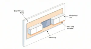 IKEA Besta Scandinavian media wall build diagram with measurements